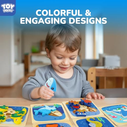 TOY Life Wooden Puzzles for Toddlers 2-4, Sea Animals Puzzles for Toddlers 1-3, Wood Puzzles Educational Montessori Toys Gifts for 1 2 3 Year Old, Baby Kids Learning Toy - style: 6PCS