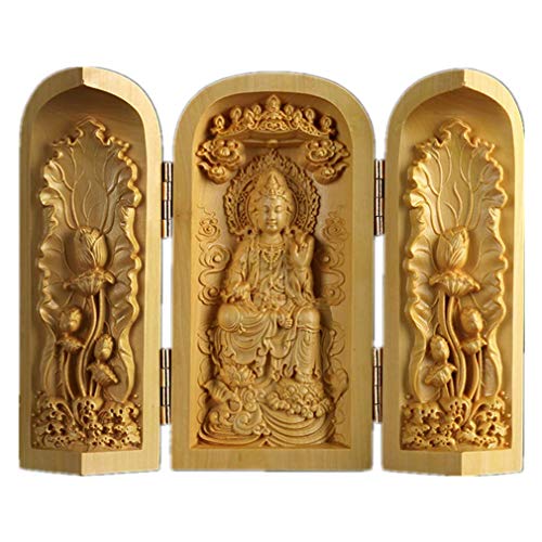 Ulalaza Boxwood Buddha Statue Solid Wood Carvings Carved Locker Box Sculpture Decoration - color: Style-8