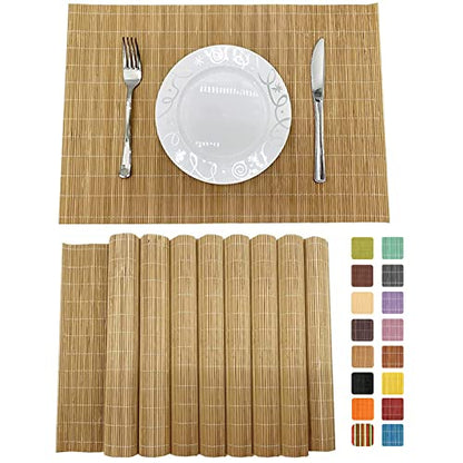 Set of 8 Pcs Bamboo Placemats Sushi Rolling Mat Japanese Style Natural Anti-Slip, Washable Heat-Resistant Table Mats for Dining Room and Kitchen（Brown） - color: Brown, size: Set of 8