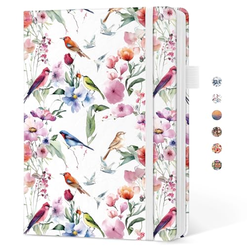 Taja Pretty Lined Journal for Women, Aesthetic Cute Hardcover Leather Journal for Writing, A5 College Ruled Notebook for Work & Note Taking, Perfect for Office School Home, 160 Pages, Songbird Bloom - color: F-Songbird Bloom, style: A-Lined