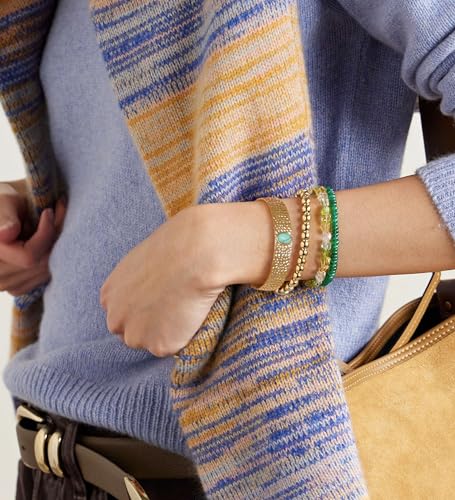 18K Gold Plated Open Cuff Bangle for Women Statement Brushed/Hammered/Textured Bracelet Layering Jewelry Love Gift for Her - style: Green-blue Turquoise Bangle