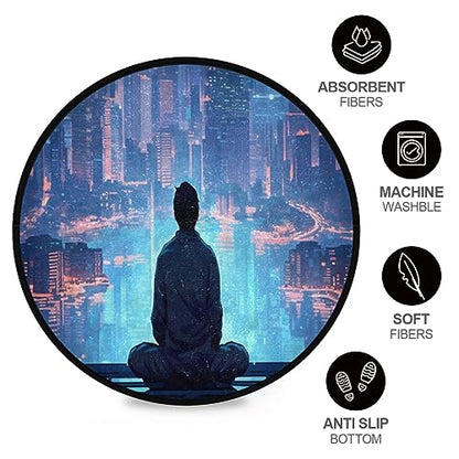 Premium 3ft Round Area Rug Meditating Figure Design Rug Soft Non-Slip Ideal for Kitchen Living Room Bedroom Washable & Durable