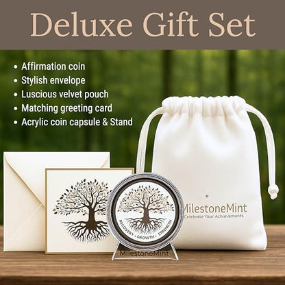 MilestoneMint Tree of Life AA Sobriety Coin - Affirmation Sobriety Chips, Recovery Coins, AA Chip, Sober Coin w/Serenity Prayer – 2D Raised Textured Medallion Included w/Capsule, Card, Pouch, Gift Set - size: Tree Coin