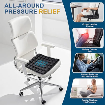 Inflatable Airplane Seat Cushion, Comfort 3d Air Cell Seat Cushion, Tailbone Pain Relief for Long Distance Sedentary People to Use (Black, 16*18in)