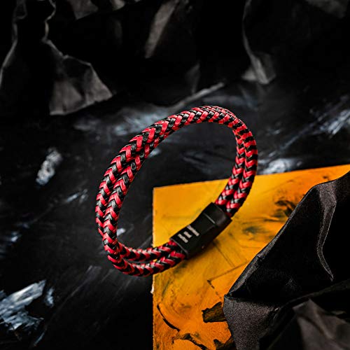 murtoo Mens Bracelet Leather Braided, Brown and Black Leather Bracelet for Men - color: Black-red, size: 8.46"