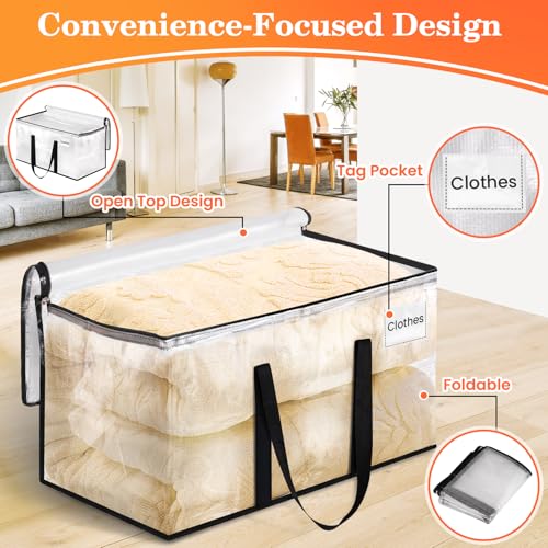Extra Large Heavy Duty Moving Bags, Storage Bags with Strong Zippers & Handles, Packing Bags for Moving Essentials, Ideal Storage Tote for Home, Dorm & Storage Solutions, 76L, 8 Packs, Clear - size: 76L