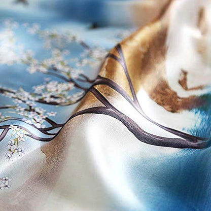 ANDANTINO 100% Mulberry Silk Scarf -21” Lightweight Square Neckerchief – Breathable Digital Printed Scarves with Gift Packed - color: Flower&tree