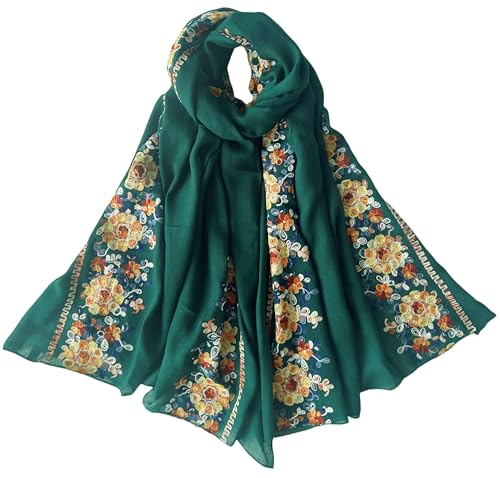 MINIDORA Soft Lightweight Scarves for Women Floral Embroidered Shawls for Holiday Summer Travel Wraps Extra Large - color: Style 2-green