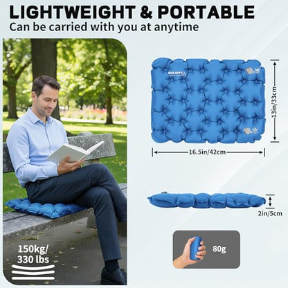 EULANT Inflatable Seat Cushion Lightweight Compact Stadium Seat Pad Camping Travel Air Seat Cushion for Airplane Hiking Bleachers Office Home Sports Events(Blue) - color: Blue