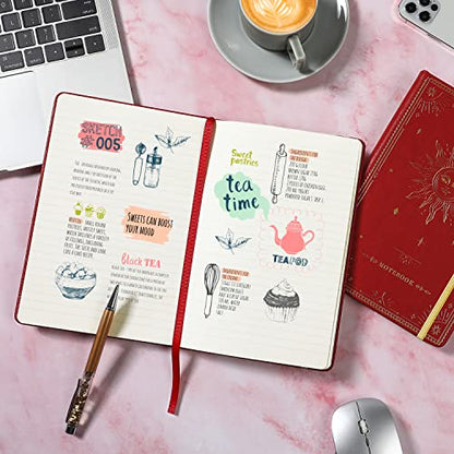 Artfan Ruled Notebook/Journal – Premium Thick Paper Faux Leather Classic Writing Notebook with Pocket + Page Dividers Gifts, Banded, Large, 144 Pages, Hard Cover, Lined (5.8 x 8.4) - Red - color: Red2