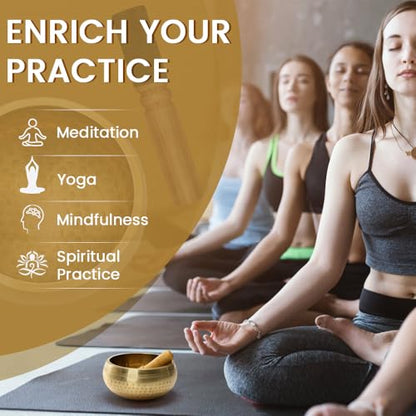 Tibetan Singing Bowls Set~ Meditation Sound Bowl hand Hammered in Nepal For Yoga, Meditation, Mindfulness, Healing & Chakra balancing~ (gold, 3.5 inch)