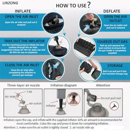 Travel Cushion Airplane Seat,Plane Seat Cushion for Long Flights,Portable Inflatable Seat Cushion for Air Travel,Office,Car and Wheelchair,Comes with Air Pump and Storage Bag