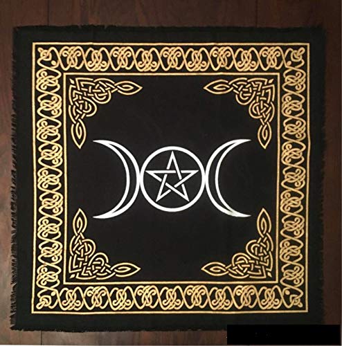 Indian Consigners Altar Cloth Triple Moon Pentagram Triquetra Witchcraft Alter Tarot Spread Top Cloth Wiccan Square Spiritual 24 by 24 Sacred (Triple Moon Pentagram Triquetra Silver) - size: 24" x 24" (Square)