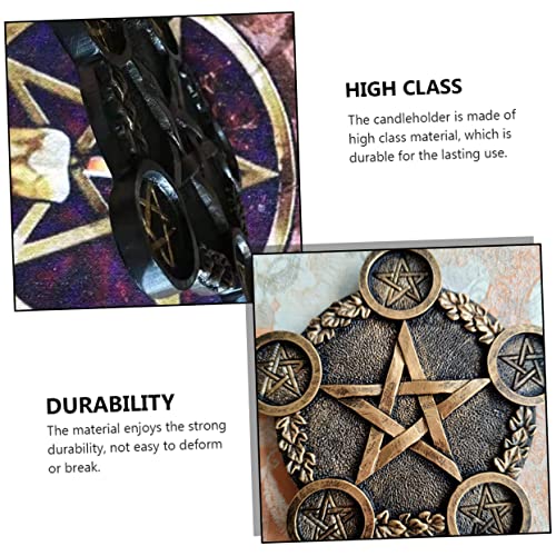 Healifty Pentacle Star Candleholder Decorative Sacrifice Prop Unique Desktop Altar Ornament Copper Plate Home Bar Restaurant Mystic Atmosphere