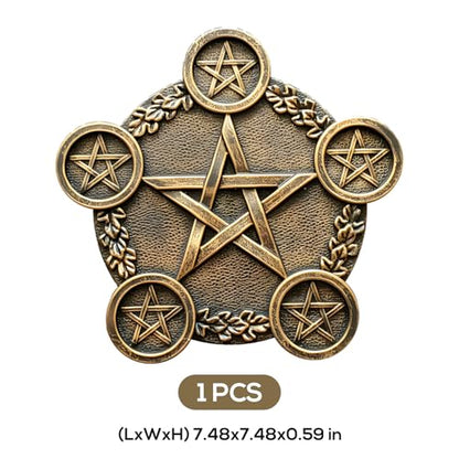 Golden Pentacle Star Tealight Holder, 8.7 In Resin Altar Plate, 5 Sockets, Altar Supplies For Rituals And Home Decor