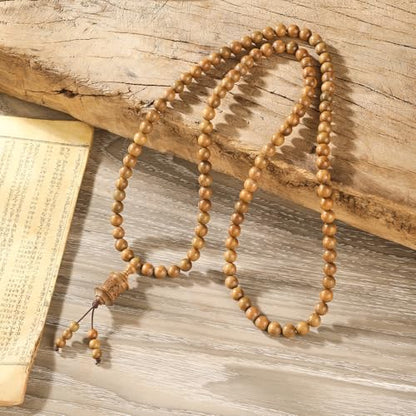 Natural Green Sandalwood 108 Mala Bead Necklace Buddhist Prayer Beads for Meditation or Yoga - style: Om Mani Padmei Hum Mantra