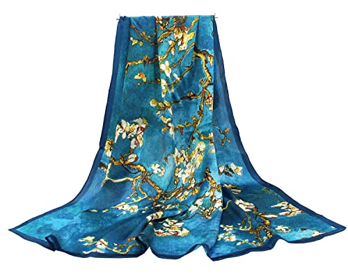 ANDANTINO 100% Silk Scarf 43" Large Square Lightweight Headscarf& Shawl–Women Hair Wraps-With Gift Packed - color: Oil Painting-apricot