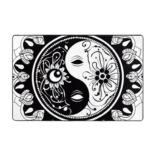 Yin and Yang Mandala Buddhism Super Soft Flannel Area Rug - Multi-Use Floor Mat for Bedroom, Yoga Corner & Play Spaces - size: 36"x24"