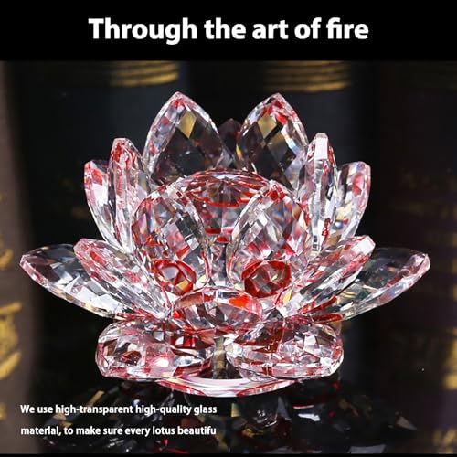 Crystal Lotus Flower Sculpture Decoration Elegant Centerpiece for Bedroom Relaxation and Wellness Interior Piece(Red)