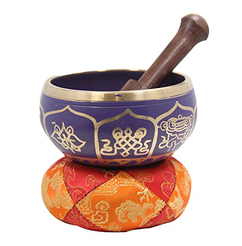 Gorgeous Meditation 8 Lucky Symbols Singing Bowl/Cushion/Mallet (Purple)