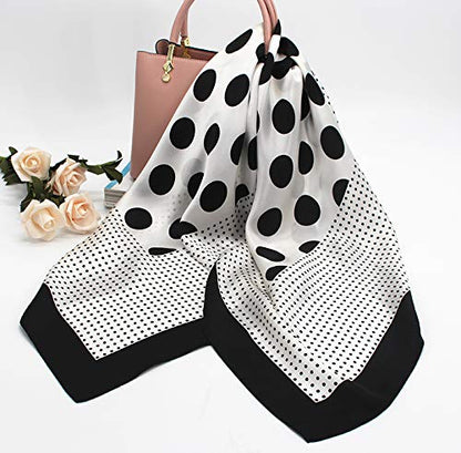 ANDANTINO 100% Pure Mulberry Silk Scarf 35" Large Square Lightweight Headscarf –Women’s Hair Wraps-With Gift Packed - color: Black&ivory Polka Dots