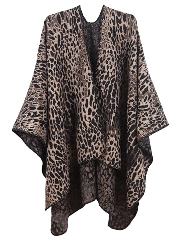 MissShorthair Women's Printed Shawl Wrap Fashionable Open Front Poncho Cape, Gift for Women - color: B-leopard