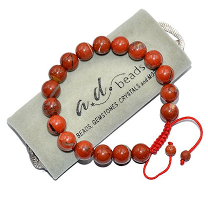 AD Beads Natural 10mm Gemstone Bracelets Healing Power Crystal Macrame Adjustable 7-9 Inch - color: Red River Jasper