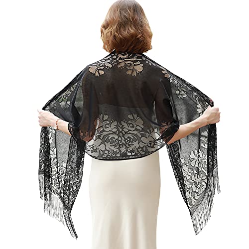 RIIQIICHY Shawls and Wraps for Evening Dresses Scarfs for Women Pashmina Wedding Formal Shawl - color: Black-1