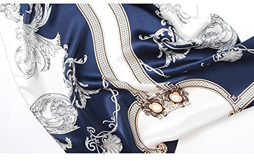 100% Mulberry Silk Long Scarf for Women Large Shawls for Headscarf and Neck- Oblong Hair Wraps with Gift Packed - color: Navy&white -Phoenix Tail Fern