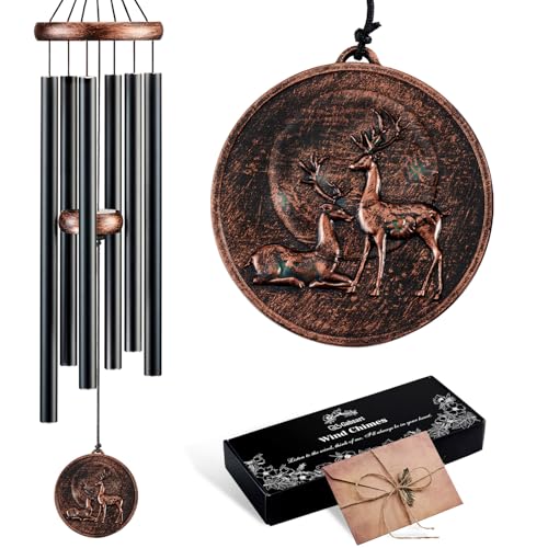 Wind Chimes for Outside, Vintage Deer Deep Tone Wind Chime Outdoor Clearance, Patio Porch Balcony Decoration, Garden Hanging Decor for Women Mom Grandma (32" Deer) - size: 32" Deer