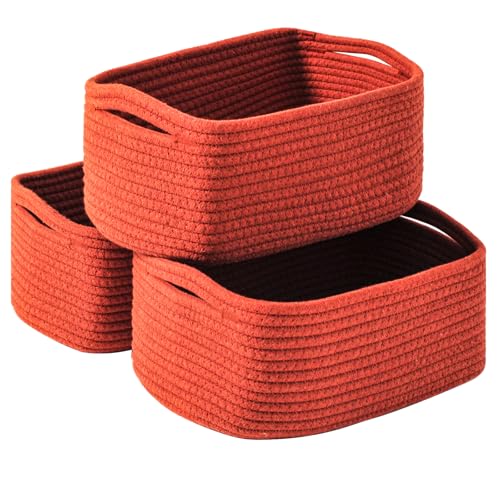 ICERZCZ Small Red Woven Baskets for Organizing, Basket for Gifts Empty, Cotton Rope Baskets for Storage, Organizer Bins for Organization, 13"×8.5"×5.1" (3 Packs) Brick Red - color: Brick Red, size: 13"×8.5"×5.1"