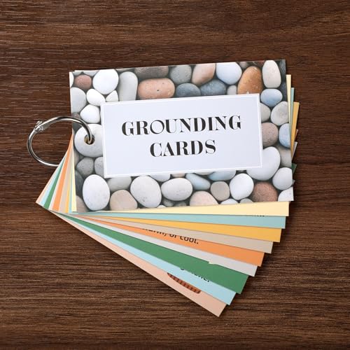 AmazingSpark 10 Pcs Grounding Card Coping Skills Card for Anxiety & Stress Relief with Metal Binder Rings Mindfulness Flashcard Meditation & Self-Care Tools Mental Health Therapy Gift for Adults Teens