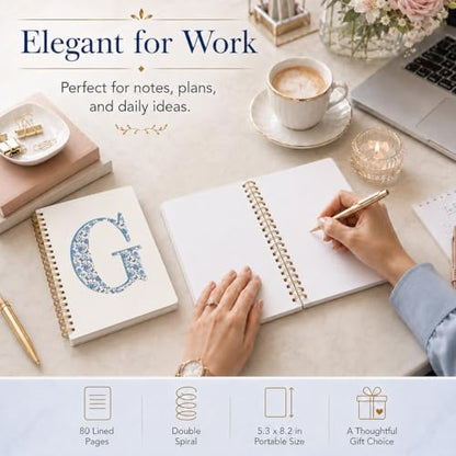 Blue Cute Initial Notebook Journal Diary Libretas Escolares G, Cute Preppy Personalized Notebook Gifts for Women Teen Girls Kids,Preppy Blue Aesthetic School Supplies for Girls 5.5x8.3