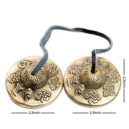 Tingsha Cymbals Bells - Easy To Play - Meditation Mindfulness Chime For Chakra Healing Spiritual Dharma Gifts Handcrafted Tibetan By Himalayan Bazaar (Asta Mangal) - color: Asta Mangal