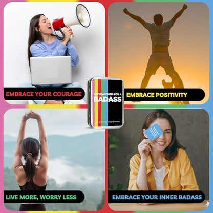 Unique Badass Birthday Gifts - Badass Affirmation Cards - 55 Sweary Affirmation Cards - Daily Positive Motivational Card - Inspirational & Self Care Quotes - Spiritual Gifts for Best Friend, Sister - style: Minimalism