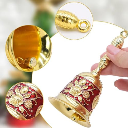 Handbell, Small Hand Bell Hand Call Bells Wedding Bells, Table Bell Service Bell for Restaurant, Hotel, Shops, Pet Training Bell, Christmas Bells (Golden Red)