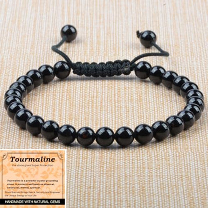 MASSIVE BEADS Handmade Yoga Natural Stone Crystal Healing Power Energy Gifts for Unisex Adult Bracelet Macrame Adjustable - color: Black Tourmaline(Super Protection), size: 6mm
