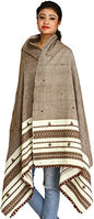 Exotic India Shawl from Kutch with Embroidered Mirrors - Pure Wool - color: Stucco Brown