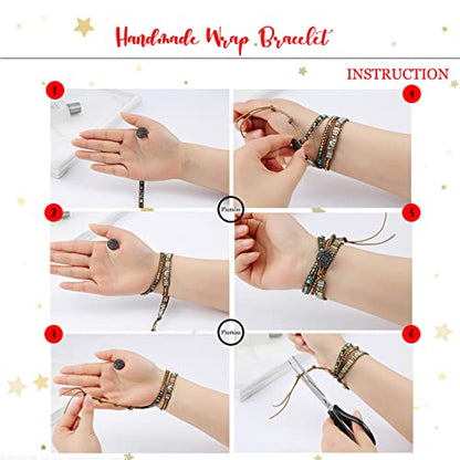 Women Boho Handmade Natural Stone Crystal Leather Bead Wrap Bracelets Collection - style: Colorful Jasper 3w