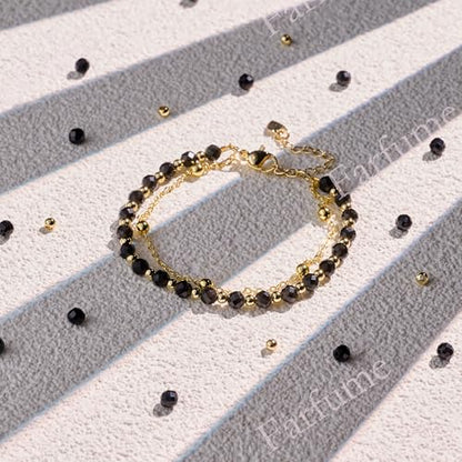 Farfume Crystal Bracelet Beaded Bracelets 4mm Natural Stone Beads Gemstone Handmade Jewelry Gift for Women - color: Black Obsidian-Purification
