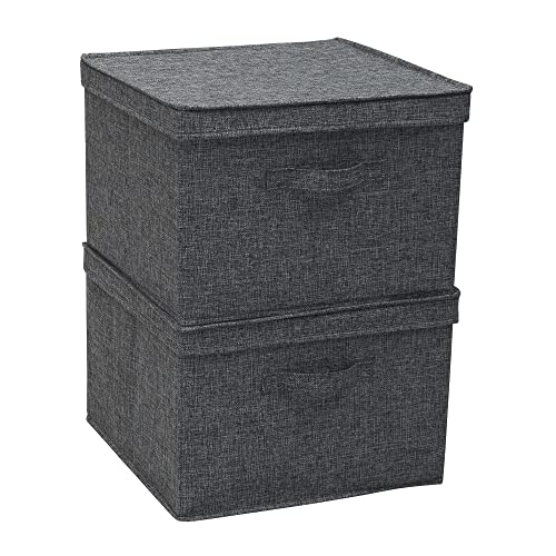 Household Essentials Square Fabric Storage Bins with Lids, Graphite, Set of 2 - color: Graphite