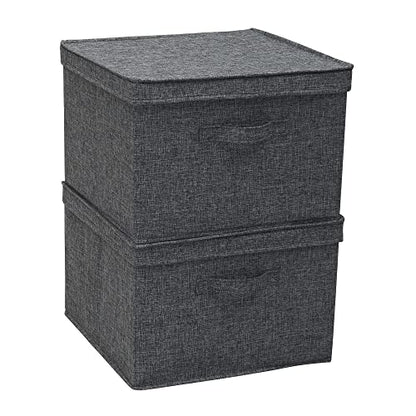 Household Essentials Square Fabric Storage Bins with Lids, Graphite, Set of 2 - color: Graphite