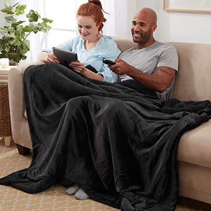 Sherpa Throw Blanket Super Soft Reversible Ultra Luxurious Plush Blanket, 50 x 60 inches, Black/Black - color: Black / Black, size: Throw (50" x 60")
