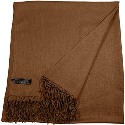 CJ Apparel Solid Color Tassels Design Nepalese Shawl Scarf Wrap Stole Throw Head Wrap Pashmina Gift Hand Made in Nepal New - color: Brown Mix