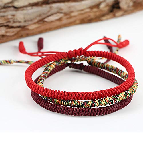 Men Women Chinese Lucky Red String Bracelet Tibetan Buddhist Prayer Handmade Yoga Prayer Rope Mala Bracelet Adjustable Size - color: Multicolor