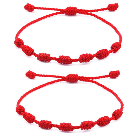 kelistom Handmade Buddhist String Bracelets for Women Men Tibetan Adjustable Woven Rope Bracelet for Protection and Luck, Red and Black, 2or 6 pcs/set - color: knots 7 red