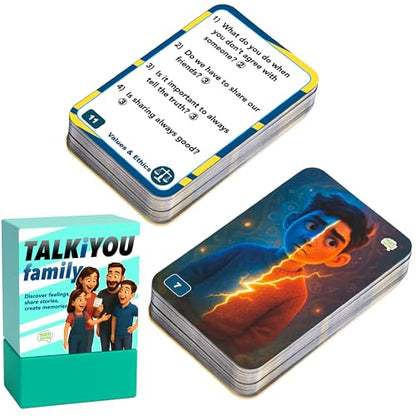 Talkiyou Family Conversation Cards – 60 Picture Prompts & 240 Open-Ended Questions for All Ages – Spark Deep Family Talks, Share Memories & Build Bonds – Screen-Free Game