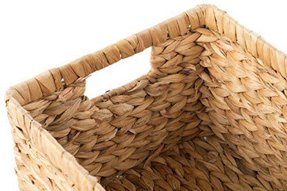 Natural Woven Water Hyacinth Wicker Rectangular Storage Bin Basket with Handles, Set of 3 - size: Set of 3