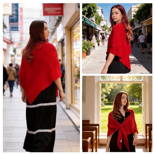 Cashmere Blend Shawl Wraps for Women,Cashmere Poncho Pashmina for Women Travel Scarf for All-Season with Gift Box - color: Red