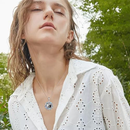 ONEFINITY Lotus Necklace 925 Sterling Silver Moonstone Pendant Necklace Yoga Lotus Jewelry for Women - style: Yin Yang Lotus
